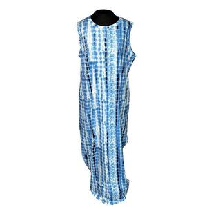 Sleeveless Blue Tie-Dye Maxi Dress With Side Pockets XXL Lightweight & Casual